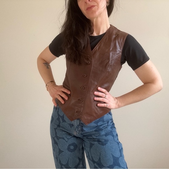 Vintage Berman’s The Leather Experts Brown Leather Vest size 14 - Picture 1 of 15